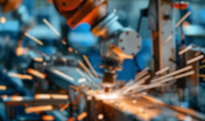 Roboterarm beim Schweißen in der Produktion